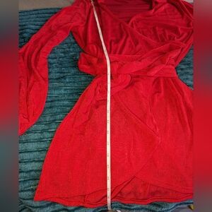 Red Long Sleeve Short Wrap Dress
